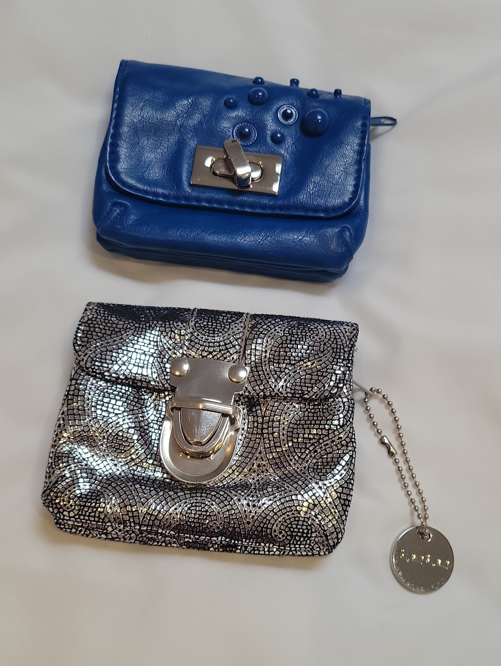 Blue Women's Leather Crossbody Wallet with Stud Embellishments
